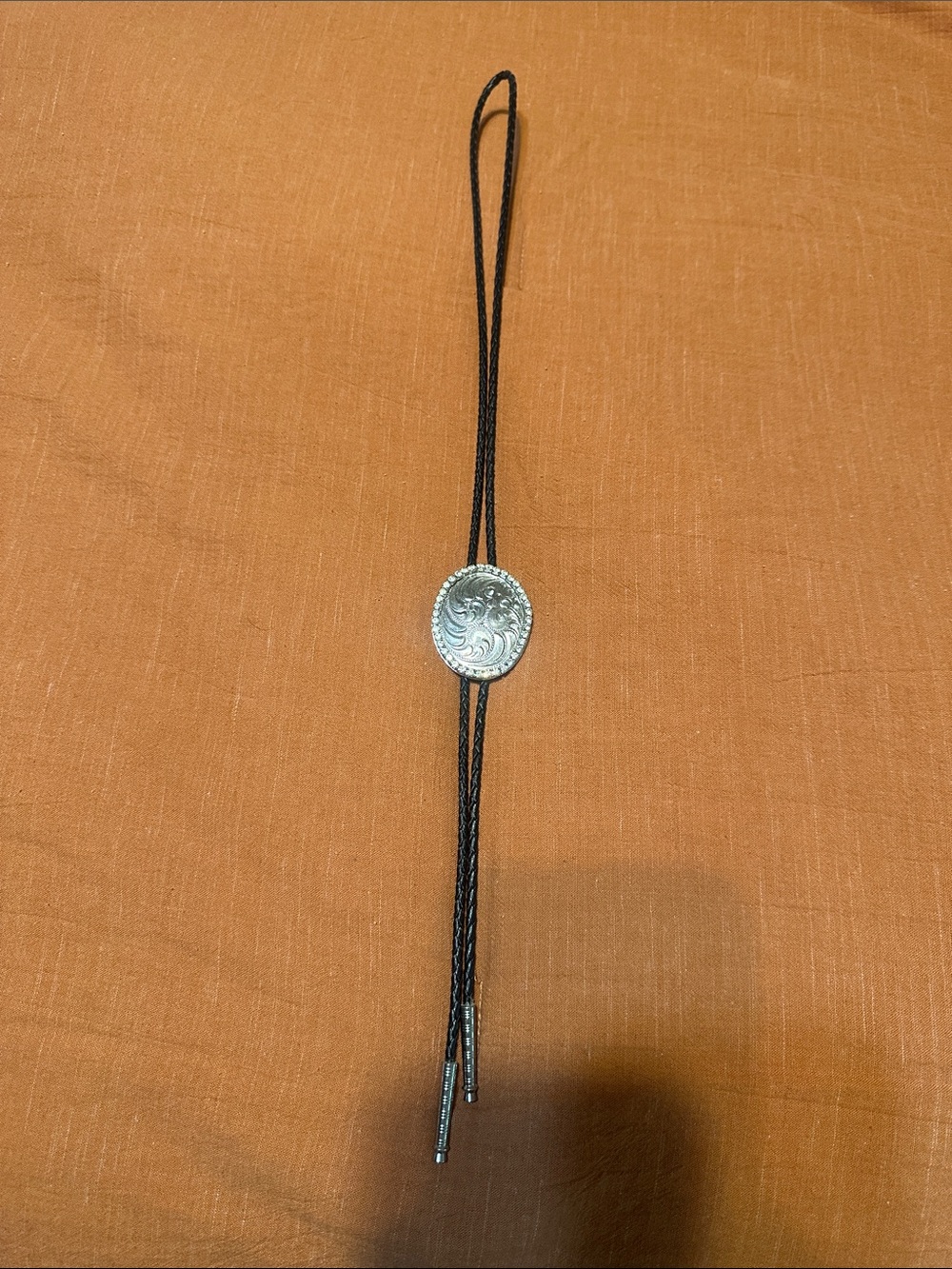 Silver Concho Bolo Tie with Black Braided Cord - Women Jewelry